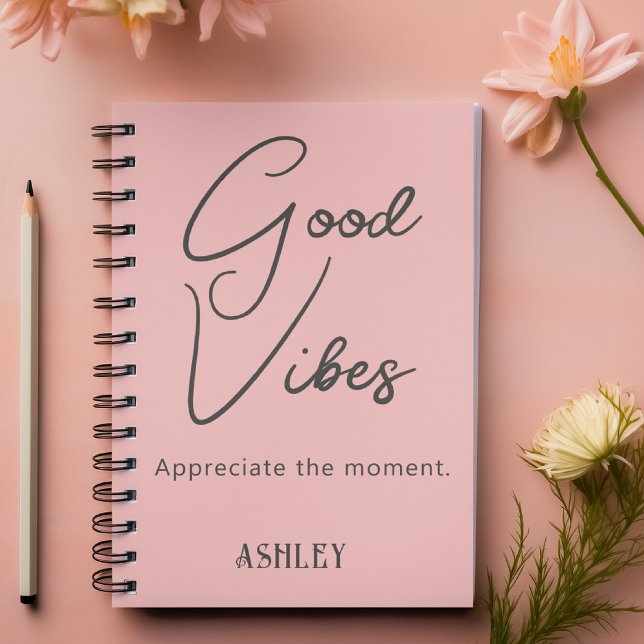 Namn, Snyggt Good Vibes Spaniens Rosa Spiral Anteckningsbok (Skapare uppladdad)