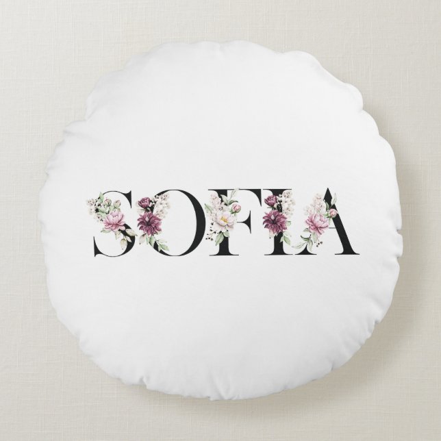 Namn Sofia.Mitt namn är Sofia. Rund Kudde (Framsidan)