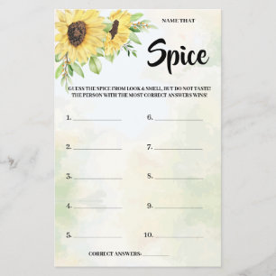 Namn som använder Möhippan Spice Sunblommor Game C Flygblad
