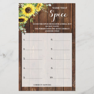 Namn som använder Möhippan Spice Sunblommor Game C Flygblad
