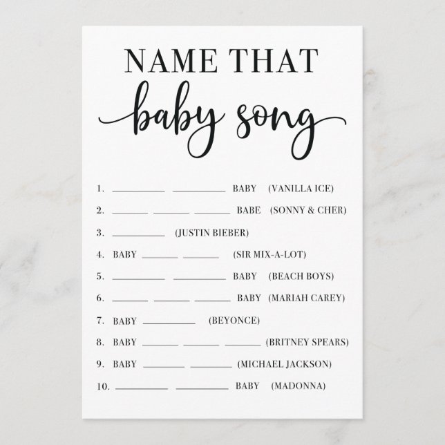 Namn som Baby Sång Baby Shower Game Program (Framsida)