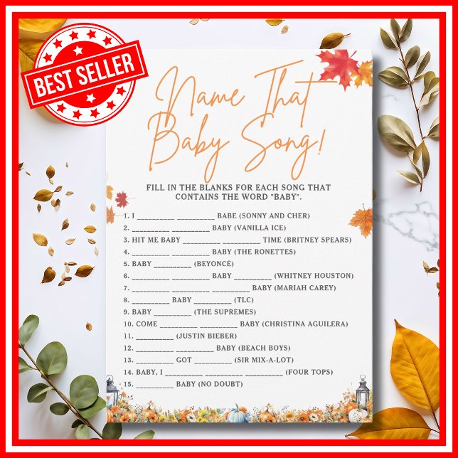 NAMN SOM BABY SÅNG Baby Shower Game PUMPKIN Inbjudningar (NAME THAT BABY SONG Easy Baby Shower Game A Little Pumpkin is on the Way Fall Autumn Theme)