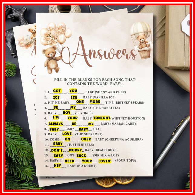 NAMN SOM BABY SÅNG babyskåda spelar Game Cute Björ Inbjudningar (Skapare uppladdad)