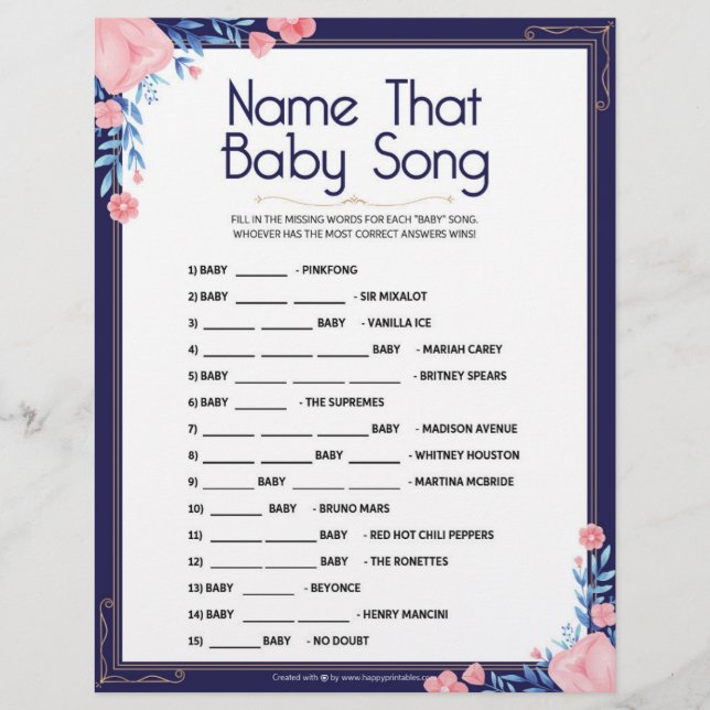 Namn som Baby Sång [Blommigt Ram] Brevhuvud (Framsida)