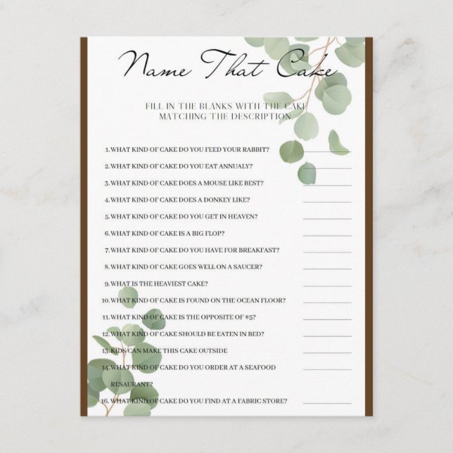 Namn som Cake Brudens sida Game Tilläggskort (Framsida)