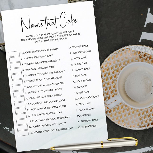 Namn som Kake Möhippa Game Soft-Grönten Tvättar (Name that Cake bridal shower puzzle matching game for guests)