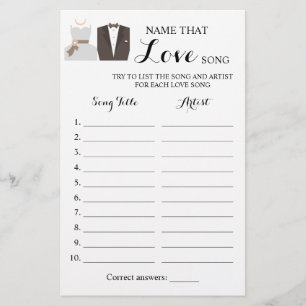 Namn som Kärlek Sång Bride & Groom Game Card Flygblad