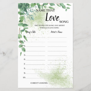 Namn som Kärlek Sång Eucalyptus Shower Game Card Flygblad