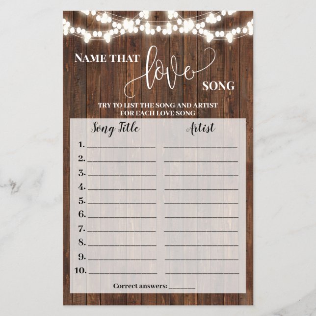 Namn som Kärlek Sång visar Westernt spelkort Flygblad (Framsidan)