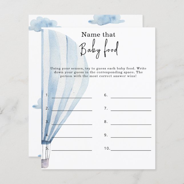 Namn som matar baby - babyduschspel (Fram/baksida)