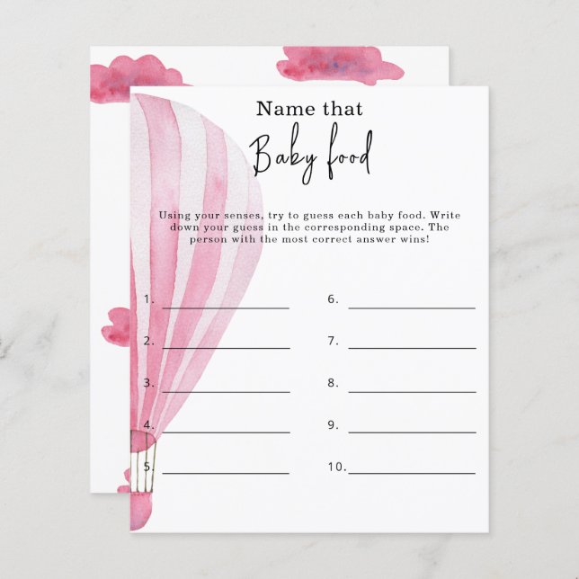 Namn som matar baby - babyduschspel (Fram/baksida)