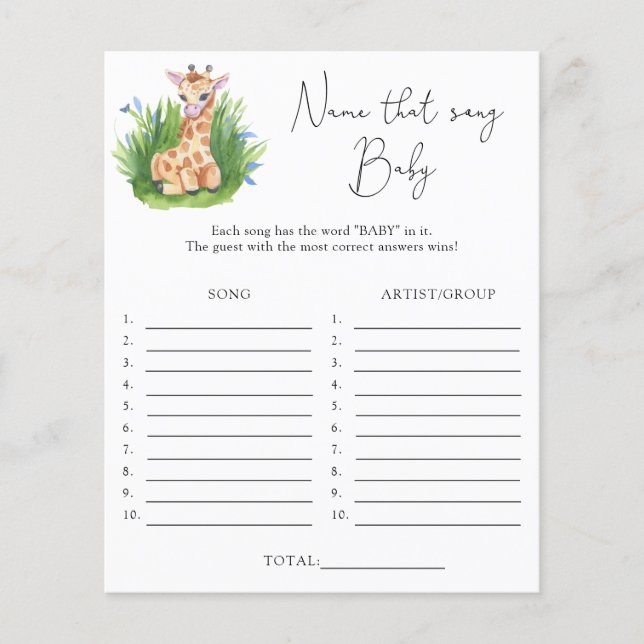 Namn som sång \ Giraffe temat babyduschspel (Framsida)