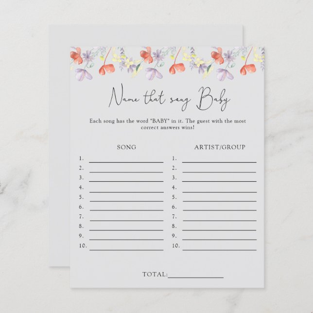 Namn som sång \ Wildblommes babyduschspel (Fram/baksida)