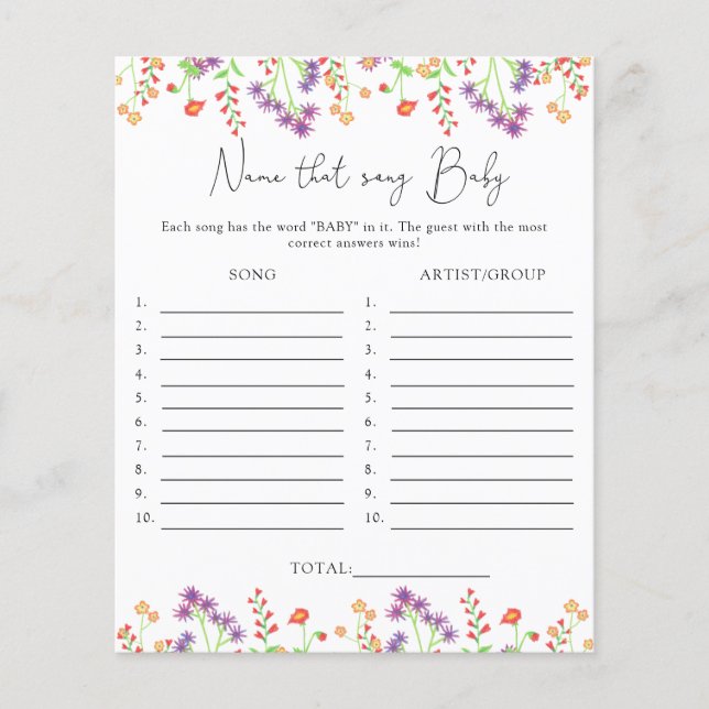 Namn som sång \ Wildblommes babyduschspel (Framsida)