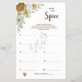Namn som Spice Boho Autumn BridalShower-spelkort Flygblad