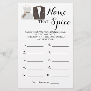 Namn som Spice Bride & Groom Game Card Flygblad