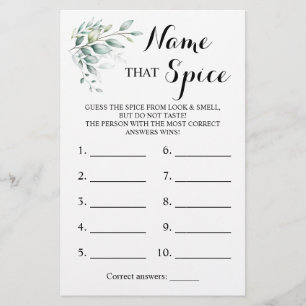 Namn som Spice Greenery Eucalyptus Game Card Flygblad