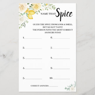 Namn som Spice Lemon&Ro BridalShower-spelkort Flygblad