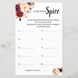 Namn som Spice Marsala Möhippa-spelkort Flygblad