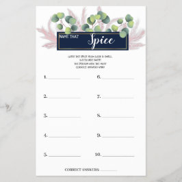 Namn som Spice PampasGrass BridalShower-spelkort Flygblad
