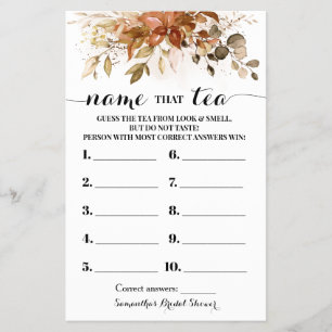 Namn som tea Autumn Eucalyptus Shower Game Card Flygblad