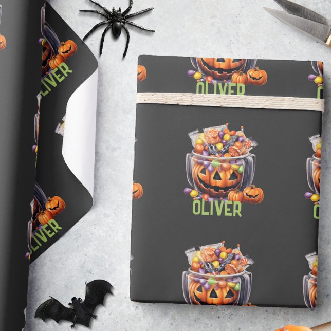 Namn Söt Orange Lila Pumpa Halloween Godsaker Presentpapper (Skapare uppladdad)