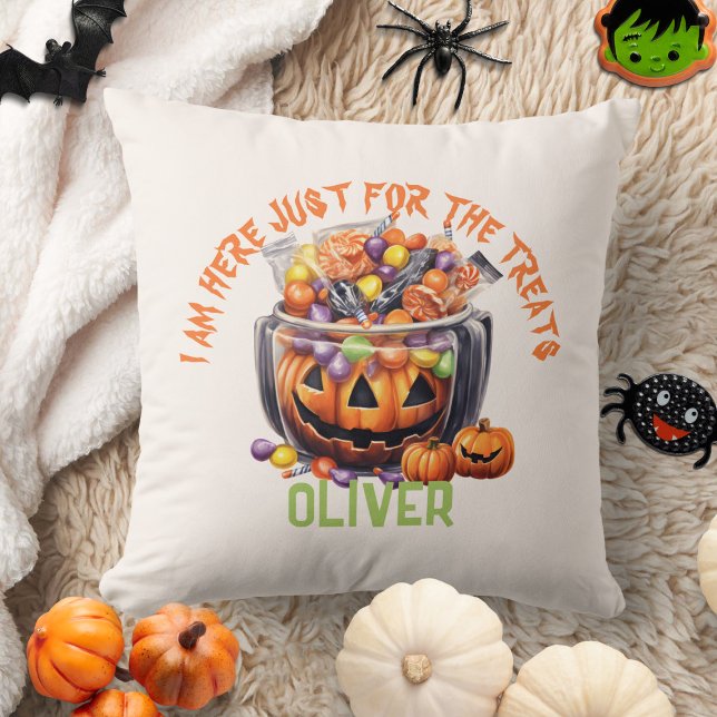 Namn Spooky Orange Lila Pumpkin Halloween Treats Kudde (Skapare uppladdad)
