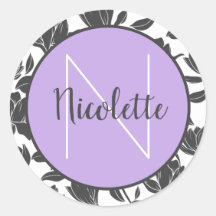 Namn Sticker Blommigt Tulip Flowers Pastel Lila