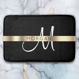 Namn & Stor Monogram, vit svart Guld Badrumsmatta