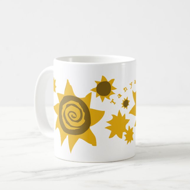 Namn Sunblommor Gult Brun Barn i Sol Kaffemugg (Framsida vänster)