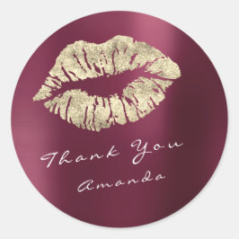 Namn Tack Kiss Guld Burgundy Red Makeup Runt Klistermärke