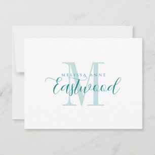 Namn Teal Monogram-platta anteckningskort för eleg