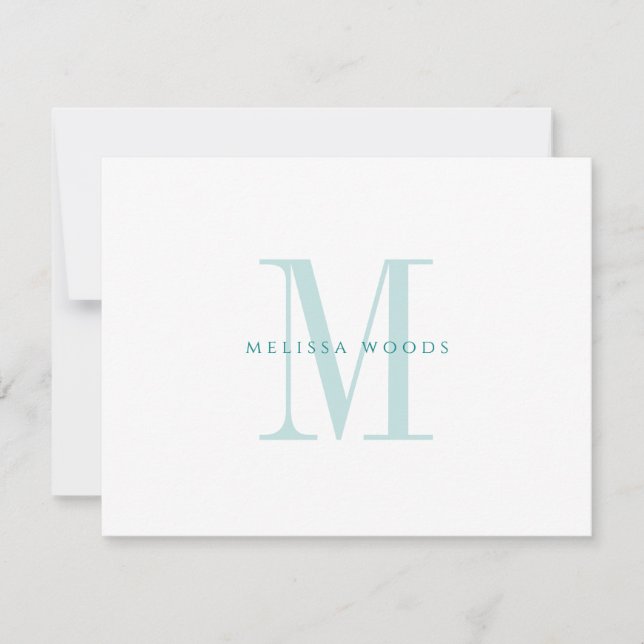 Namn Teal Monogram-platta anteckningskort för eleg (Framsida)