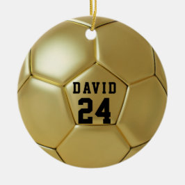 Namn-teamnummer för Golden Soccer Ball Personlig Julgransprydnad Keramik