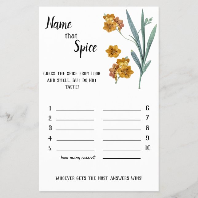 Namn that Spice - Orange Flower Flygblad (Framsidan)