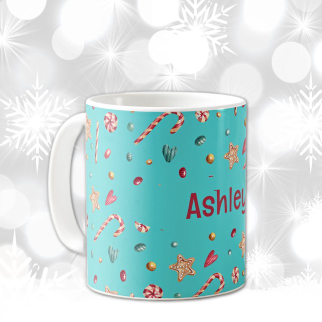 Namn, Turquoise Candy & Cookies 11oz Kaffe Mugg (Skapare uppladdad)
