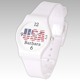 Namn, USA Stars & Rand White Silicone Strap Armbandsur