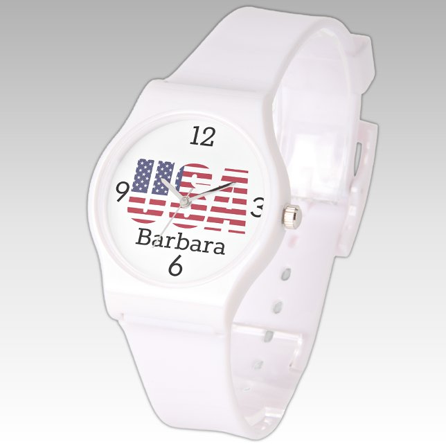 Namn, USA Stars & Rand White Silicone Strap Armbandsur (Skapare uppladdad)