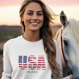 Namn, USA Stencil Design, Basic Långärmad Womens T Shirt