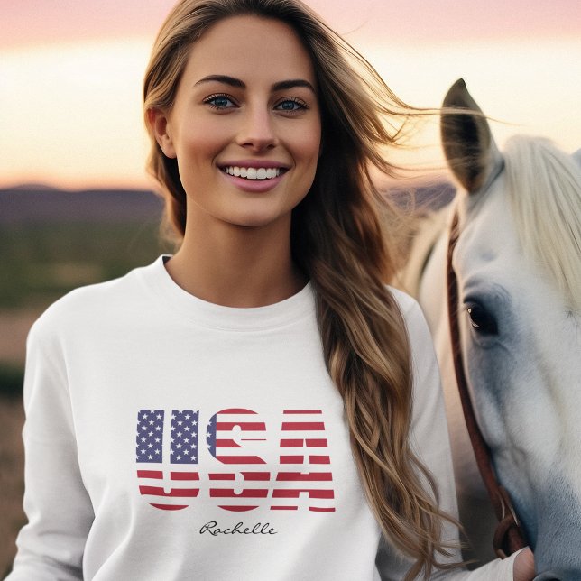 Namn, USA Stencil Design, Basic Långärmad Womens T Shirt (Skapare uppladdad)