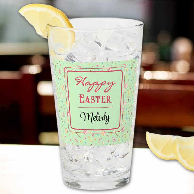 Namn, Vår Grönt Glad påsk Pint Glass Glaskopp (Skapare uppladdad)