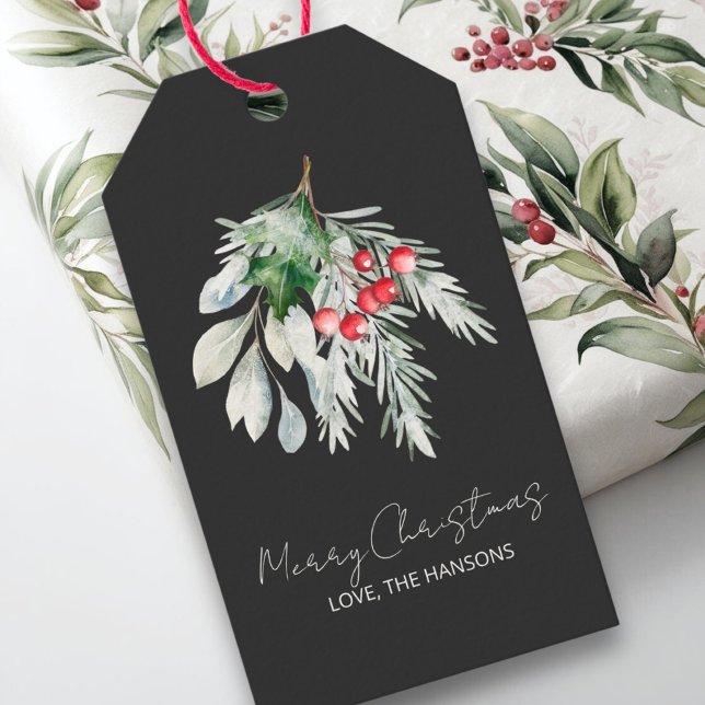 Namn Vattenfärg Modernt Skript God Jul Presentetikett (Skapare uppladdad)