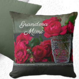 Namn, Vibrant Röd ros Vintage Crystal Vas Skriv ut Kudde