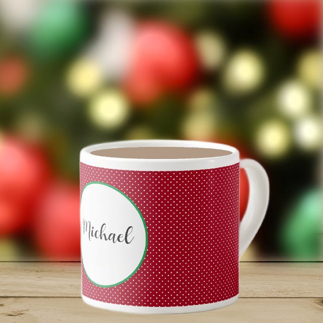 Namn vid Red & White Swiss Dots 6oz Espressomugg (Skapare uppladdad)