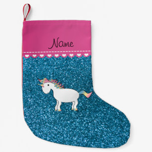 Namn, vit enhörning himlar blå glitter liten julstrumpa