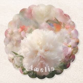 Namn Vita & Rosa Peonies Vattenfärg Målning Underlägg Papper