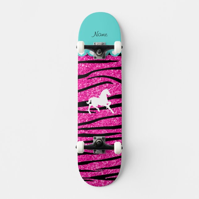 Namn vitmajs shock rosa zebra ränder skateboard bräda 19,5 cm (Framsida)