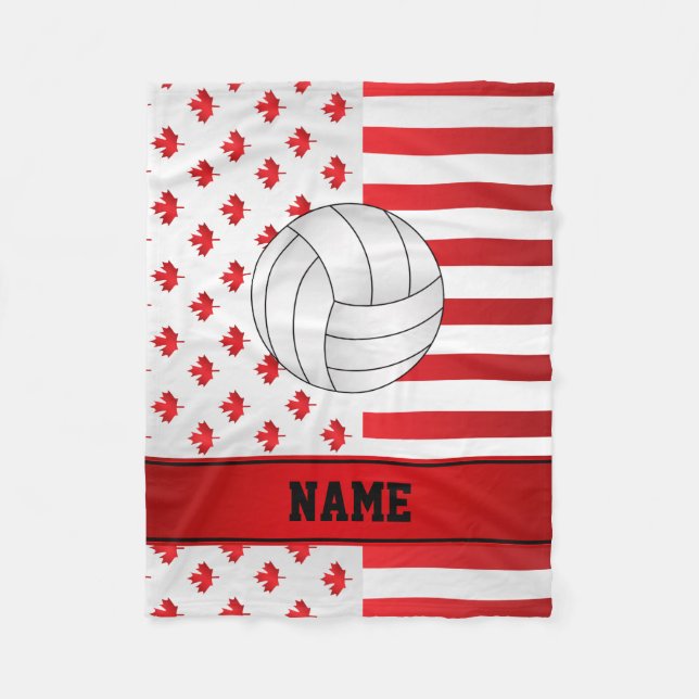 Namn volleyball patriotisk maple löv rand fleecefilt (Framsidan)