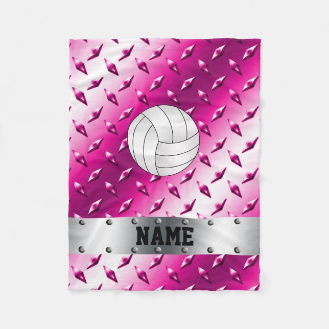 Namn volleyball shock rosa, diamantstålplatta fleecefilt (Framsidan)