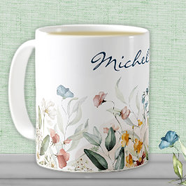 Namn, Watercolor Wildblommor Blommigt 11oz Kaffemugg